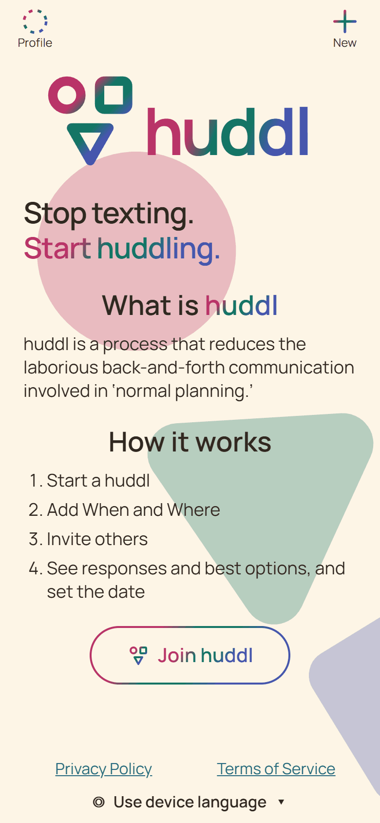 Huddl product screen showing the invitation preview