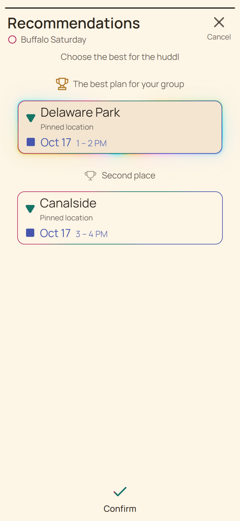 Huddl product screen showing select one compatible pairing