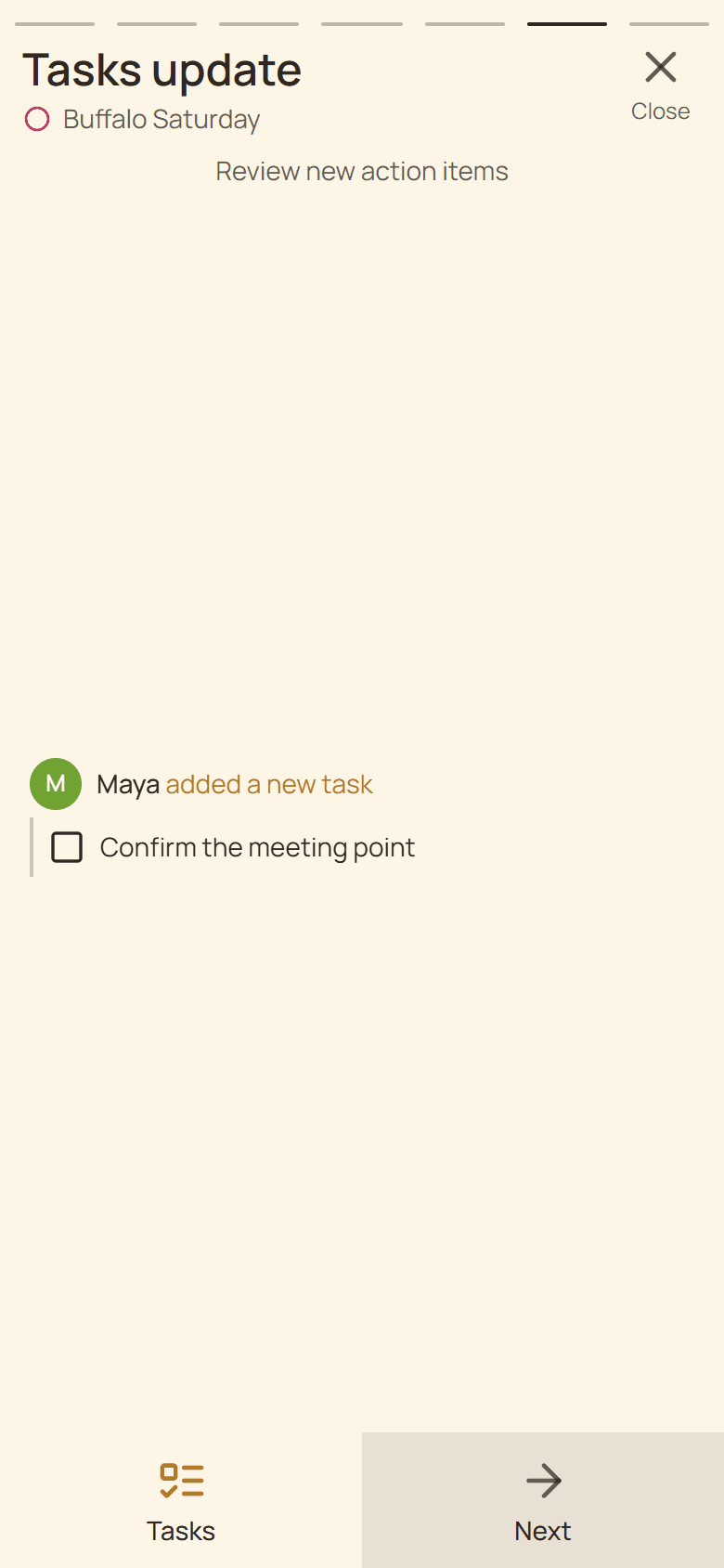 Huddl product screen showing task activity in Updates