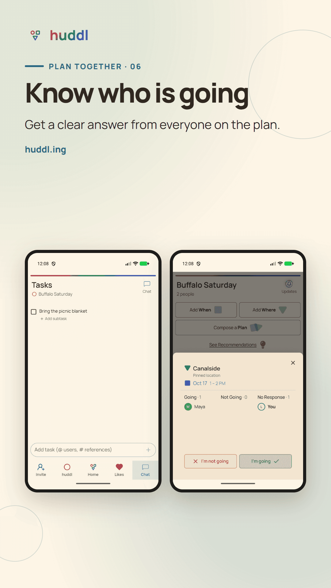 Google Play promotional graphic showing Huddl plan cards and attendance